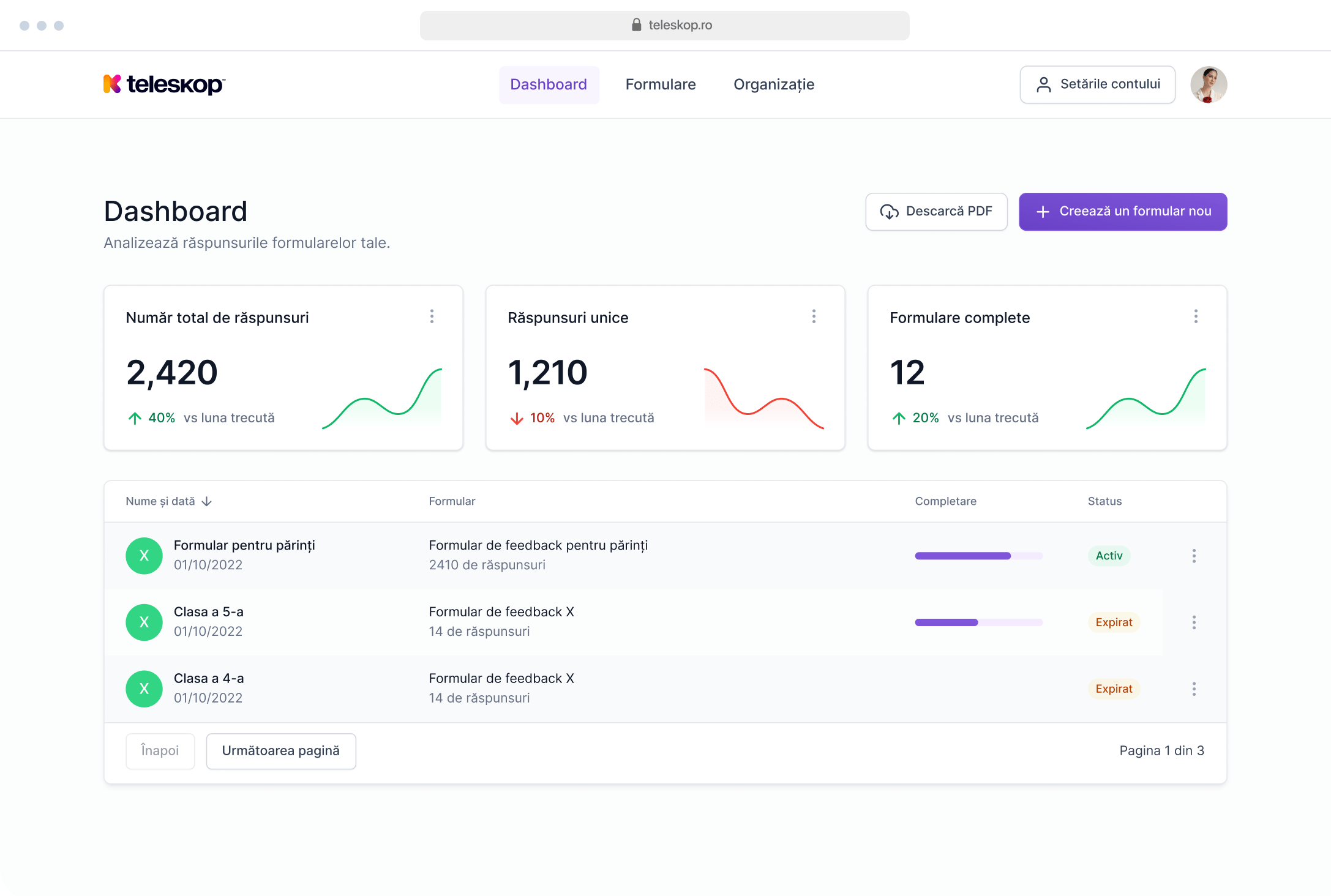 Descarcă rapoarte PDF și CSV
